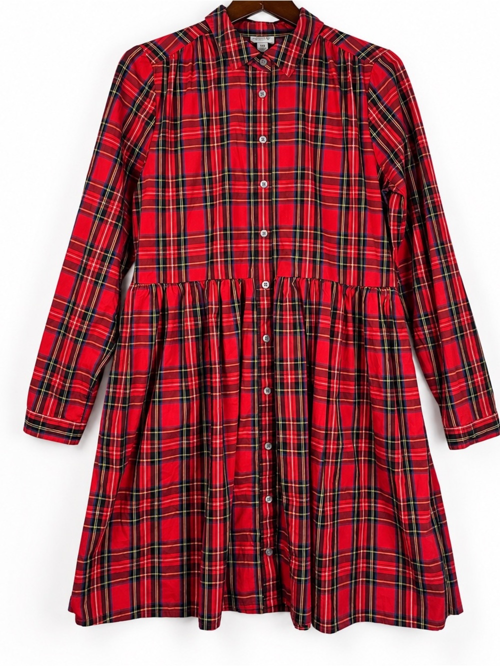 J.Crew Red Tartan Plaid Drop Waist Shirt Dress Pockets 10